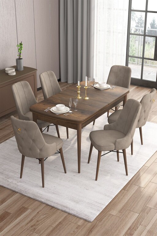 Set masa extensibila si scaune, Hanah Home, Are, Baroc / Cappuccino