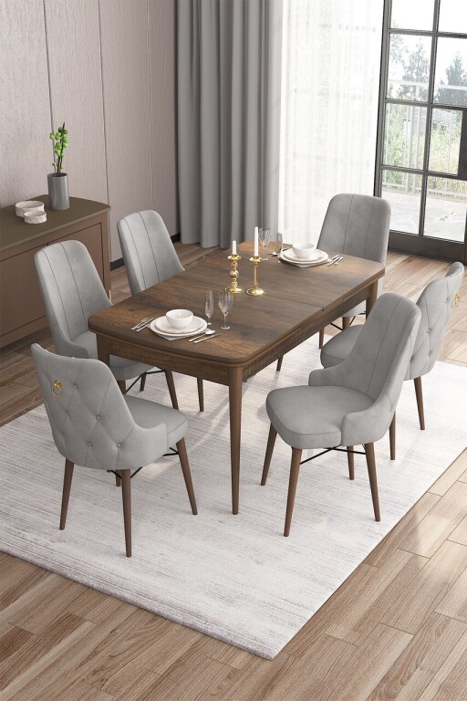 Set masa extensibila si scaune, Hanah Home, Are, Baroc / Gri