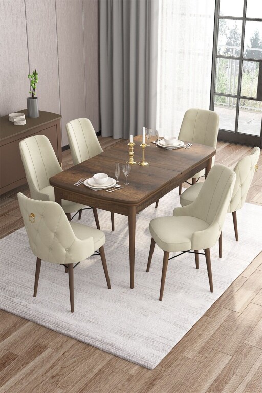 Set masa extensibila si scaune, Hanah Home, Are, Baroc / Crem