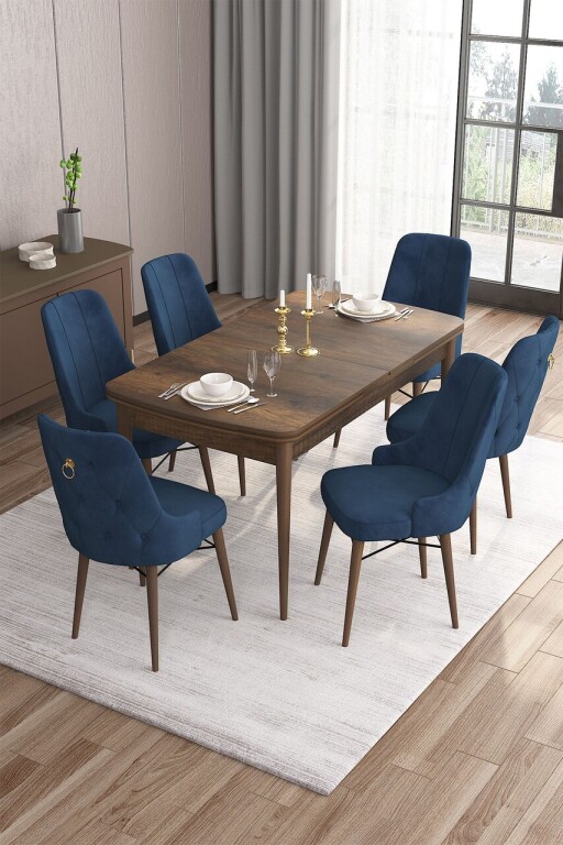 Set masa extensibila si scaune, Hanah Home, Are, Baroc / Albastru marin