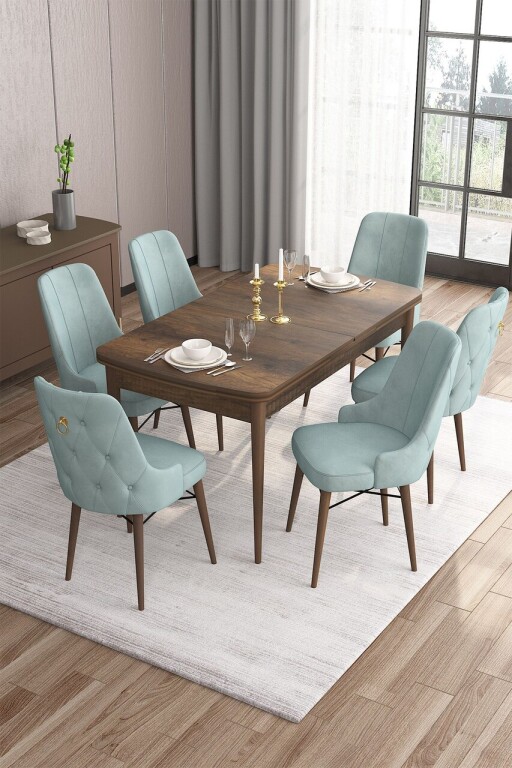 Set masa extensibila si scaune, Hanah Home, Are, Baroc / Verde marin