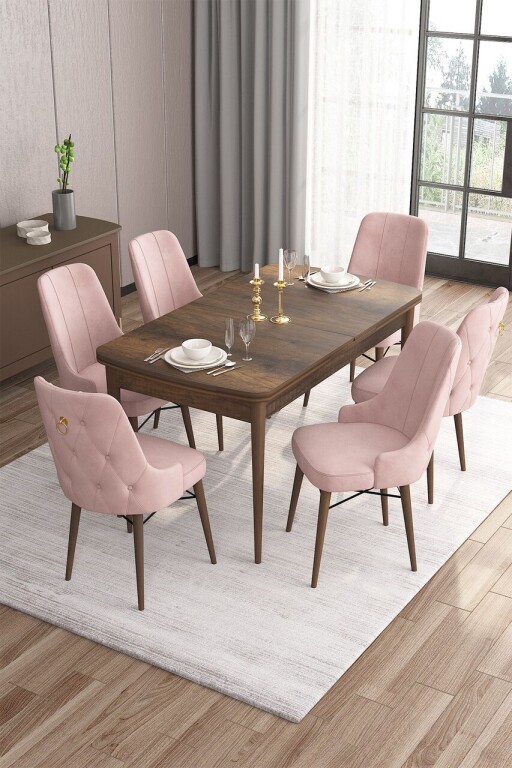 Set masa extensibila si scaune, Hanah Home, Are, Baroc / Roz
