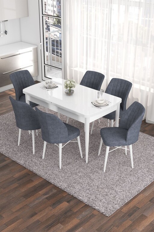 Set masa extensibila si scaune, Hanah Home, Eva, Alb / Fum