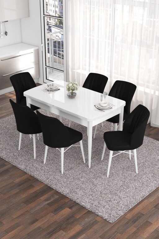 Set masa extensibila si scaune, Hanah Home, Eva, Alb/Negru