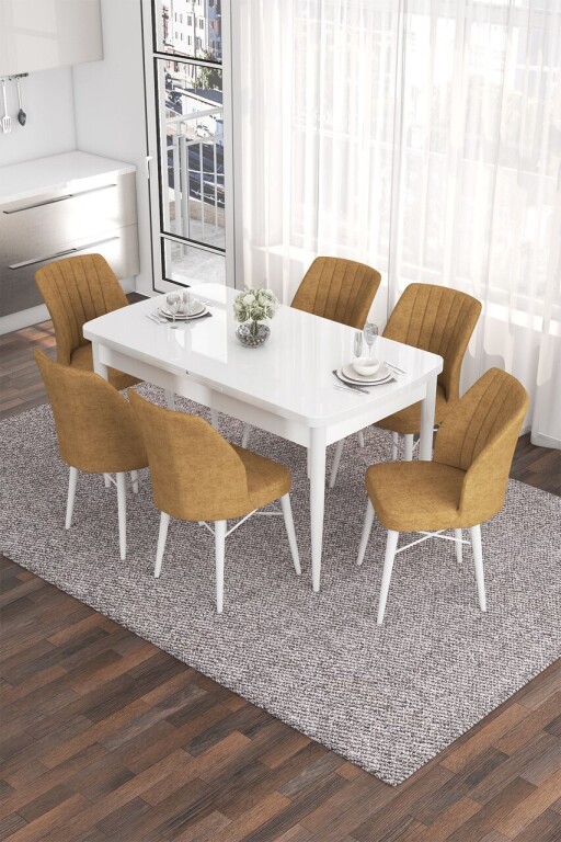 Set masa extensibila si scaune, Hanah Home, Eva, Alb / Cappuccino