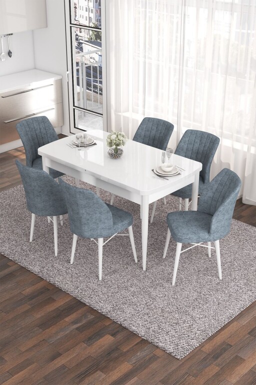 Set masa extensibila si scaune, Hanah Home, Eva, Alb/Gri