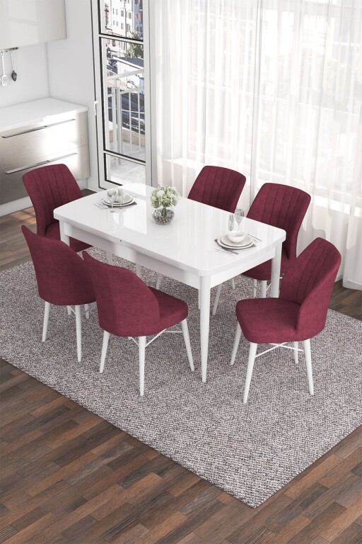 Set masa extensibila si scaune, Hanah Home, Eva, Alb / Burgundia