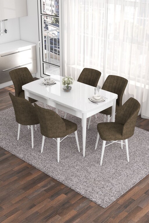Set masa extensibila si scaune, Hanah Home, Eva, Alb/Maro
