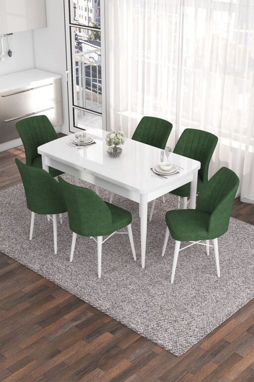 Set masa extensibila si scaune, Hanah Home, Eva, Alb / Kaki