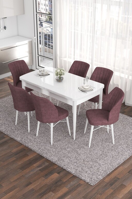 Set masa extensibila si scaune, Hanah Home, Eva, Alb / Roz Păduros