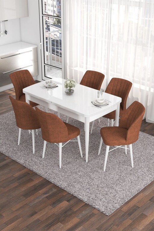 Set masa extensibila si scaune, Hanah Home, Eva, Alb / Roșu-catifea