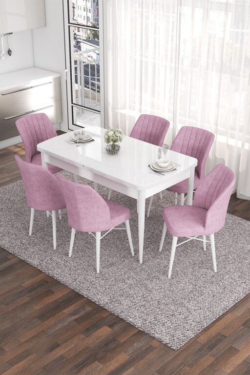 Set masa extensibila si scaune, Hanah Home, Eva, Alb/Roz
