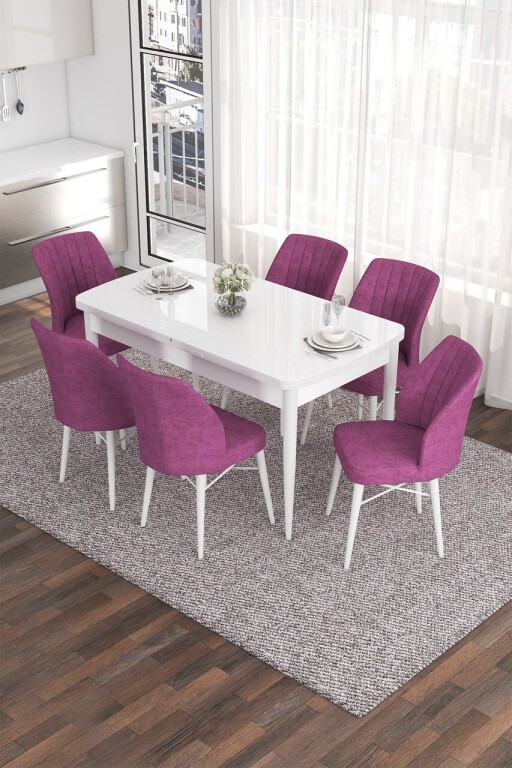 Set masa extensibila si scaune, Hanah Home, Eva, Alb/Mov