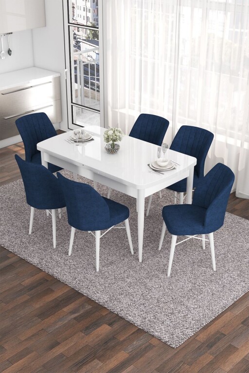 Set masa extensibila si scaune, Hanah Home, Eva, Alb / Bleumarin