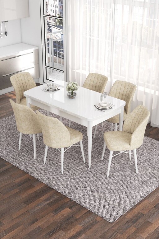 Set masa extensibila si scaune, Hanah Home, Eva, Alb / Crem
