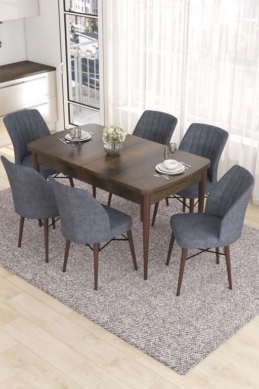 Set masa extensibila si scaune, Hanah Home, Eva, Baroc / Fumuriu