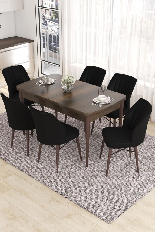 Set masa extensibila si scaune, Hanah Home, Eva, Baroc / Negru