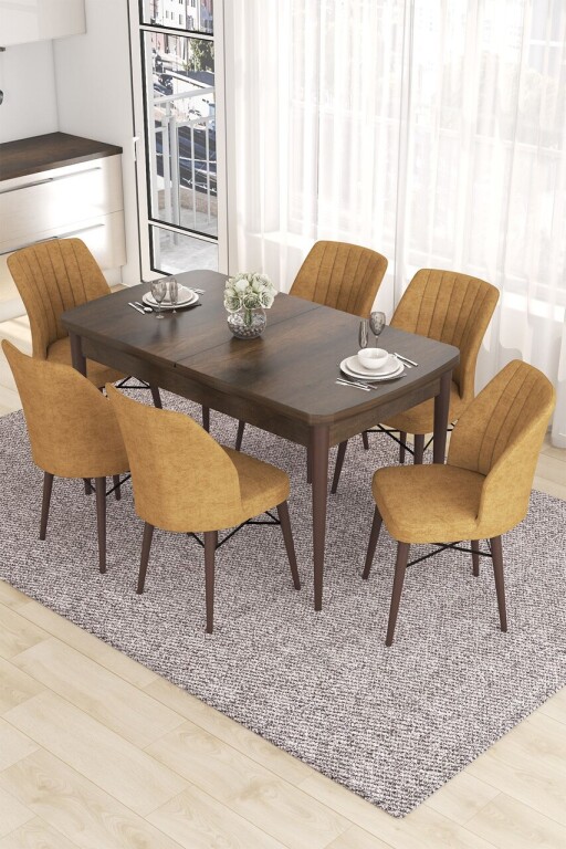 Set masa extensibila si scaune, Hanah Home, Eva, Baroc / Cappuccino