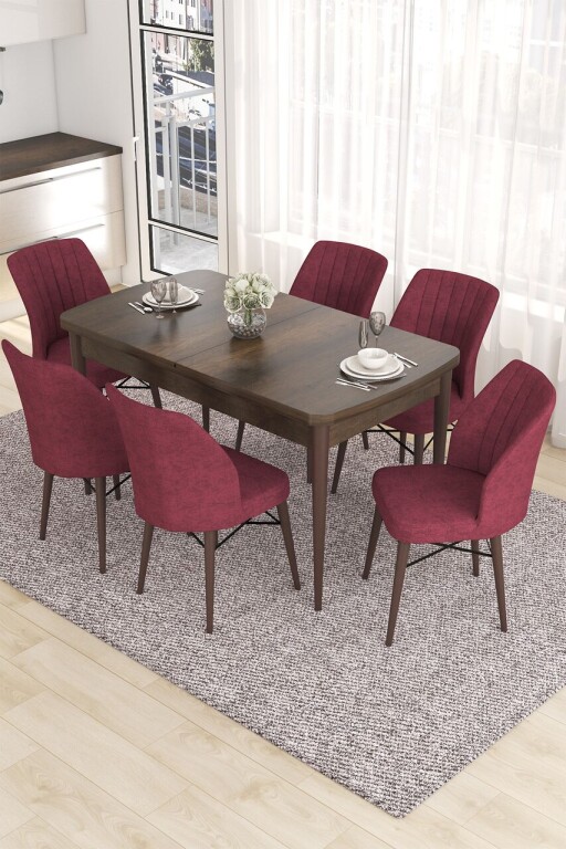 Set masa extensibila si scaune, Hanah Home, Eva, Baroc / Burgundia