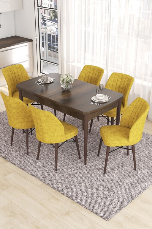 Set masa extensibila si scaune, Hanah Home, Eva, Baroc / Muștar
