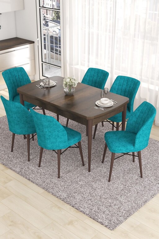 Set masa extensibila si scaune, Hanah Home, Eva, Baroc / Turcoaz