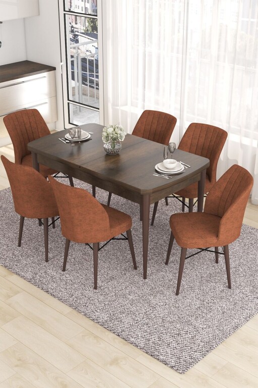 Set masa extensibila si scaune, Hanah Home, Eva, Baroc / Roșu-țiglă