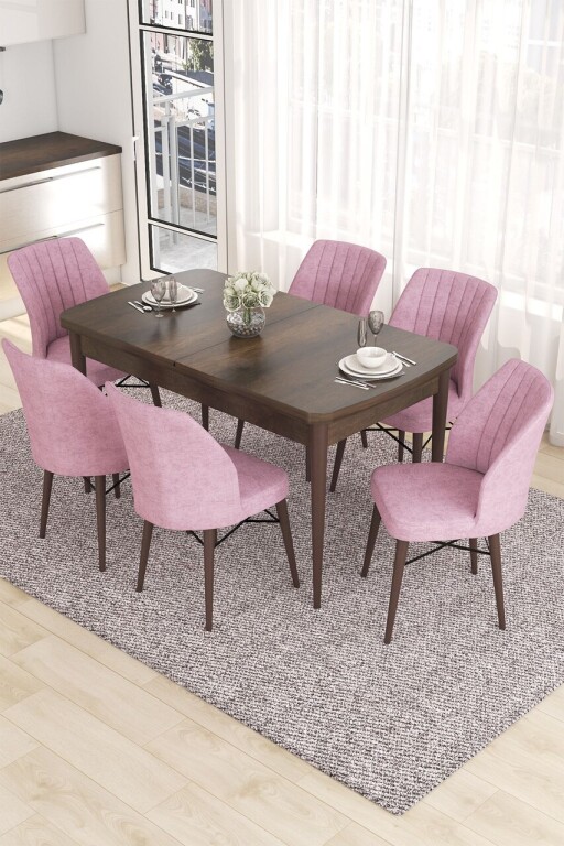 Set masa extensibila si scaune, Hanah Home, Eva, Baroc / Roz
