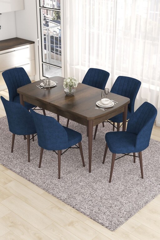 Set masa extensibila si scaune, Hanah Home, Eva, Baroc / Albastru marin