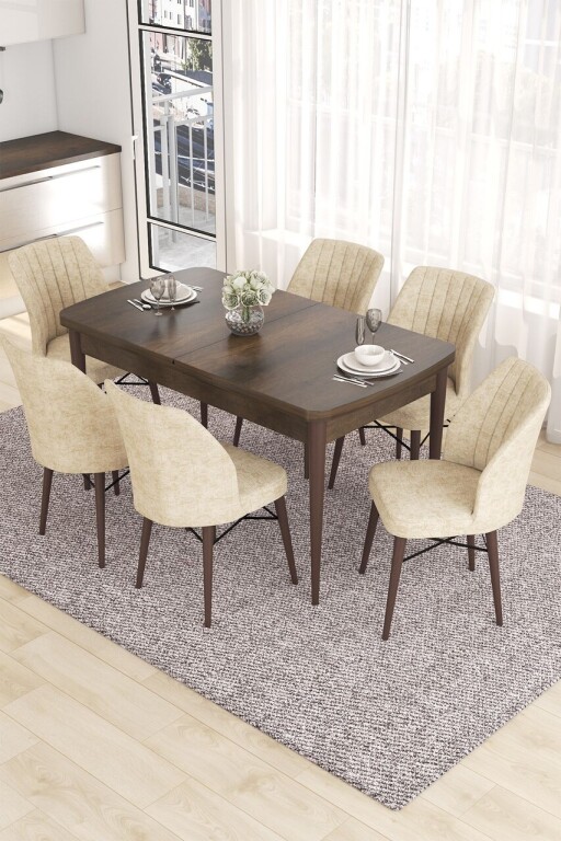 Set masa extensibila si scaune, Hanah Home, Eva, Baroc / Crem