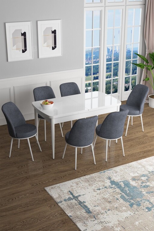Set masa extensibila si scaune, Hanah Home, Han, Alb / Fum