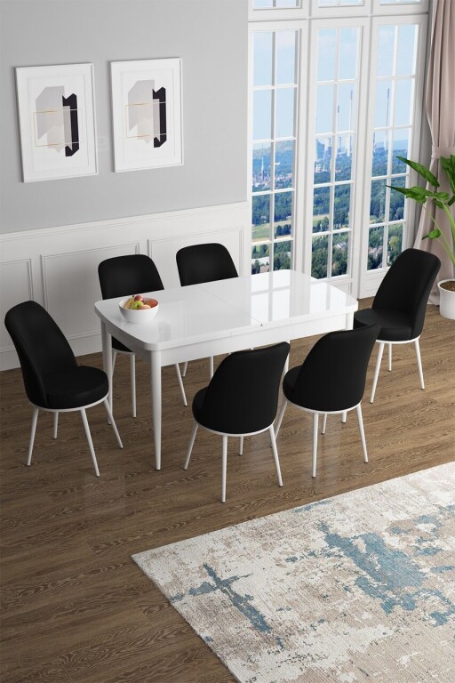 Set masa extensibila si scaune, Hanah Home, Han, Alb/Negru