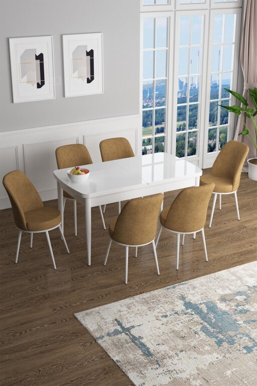 Set masa extensibila si scaune, Hanah Home, Han, Alb / Cappuccino