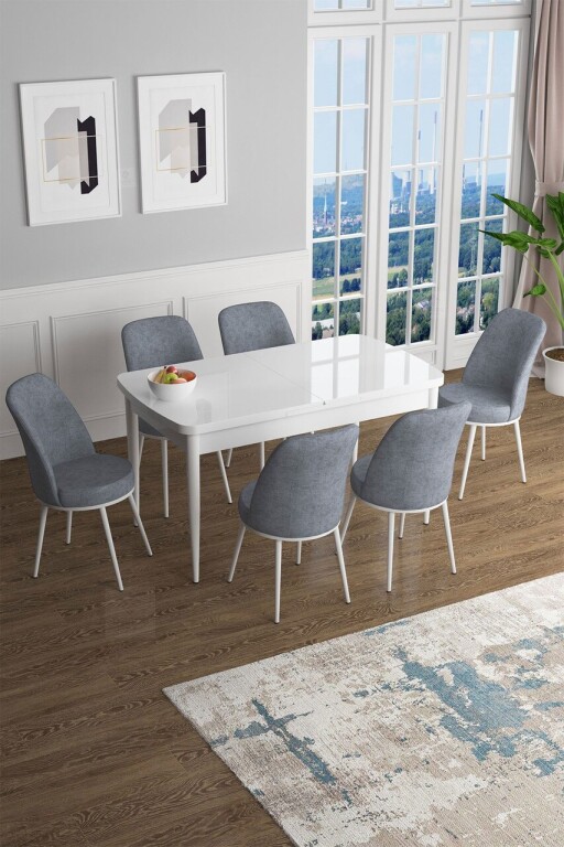Set masa extensibila si scaune, Hanah Home, Han, Alb/Gri