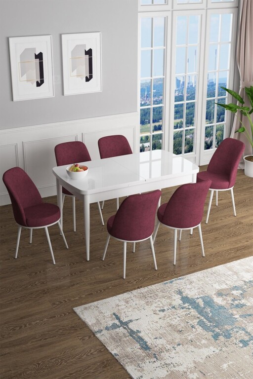 Set masa extensibila si scaune, Hanah Home, Han, Alb / Burgundia