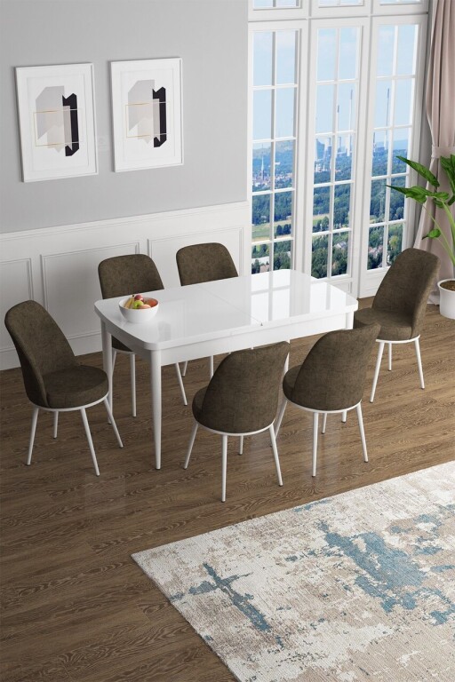 Set masa extensibila si scaune, Hanah Home, Han, Alb/Maro
