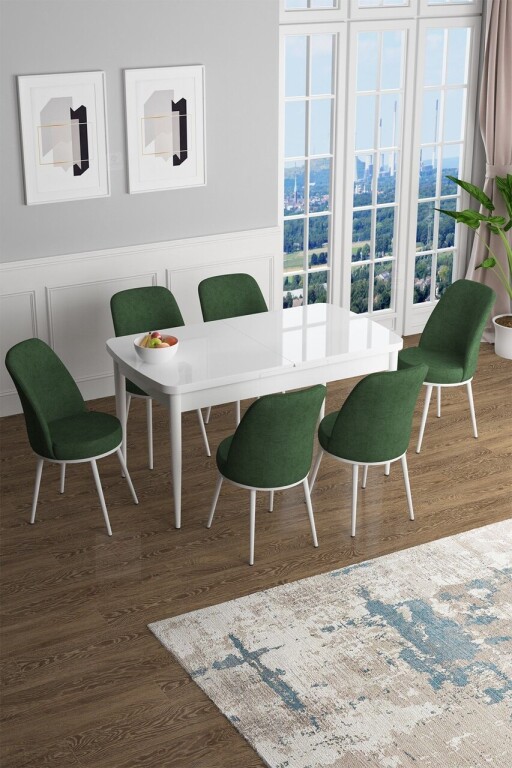 Set masa extensibila si scaune, Hanah Home, Han, Alb / Kaki