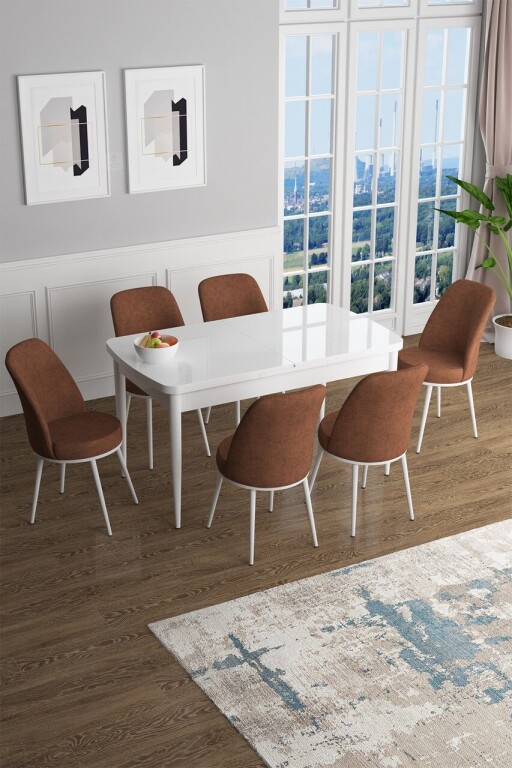 Set masa extensibila si scaune, Hanah Home, Han, Alb / Roșu-catifea