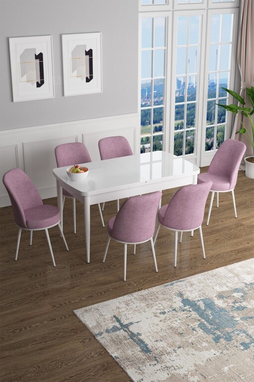 Set masa extensibila si scaune, Hanah Home, Han, Alb/Roz