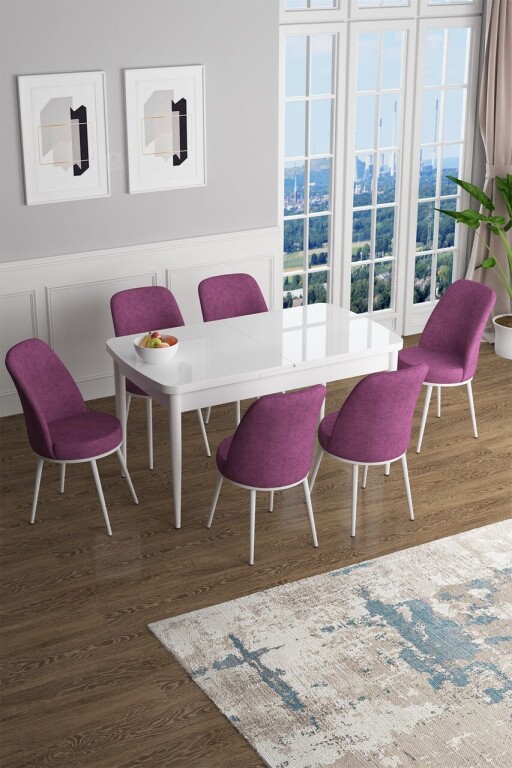 Set masa extensibila si scaune, Hanah Home, Han, Alb/Mov
