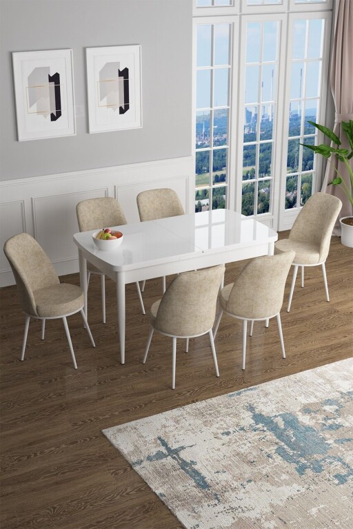 Set masa extensibila si scaune, Hanah Home, Han, Alb / Crem