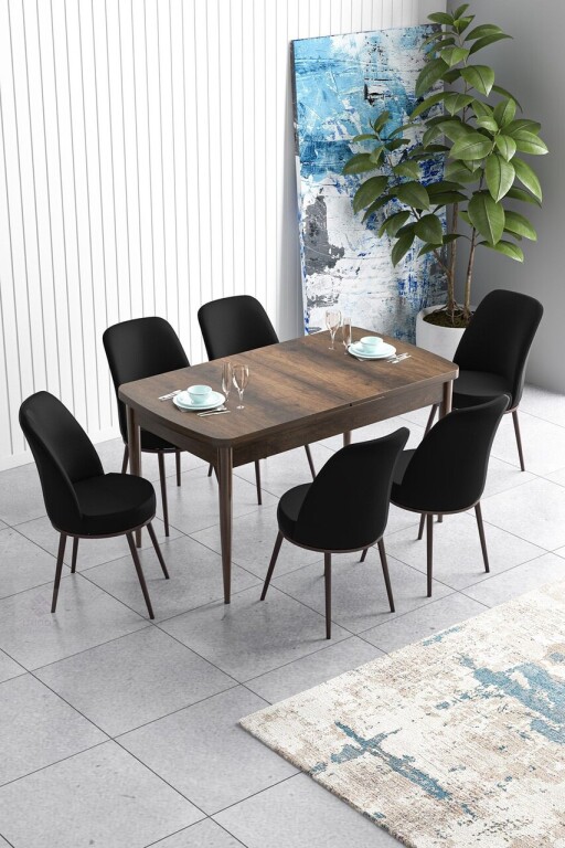 Set masa extensibila si scaune, Hanah Home, Han, Baroc / Negru