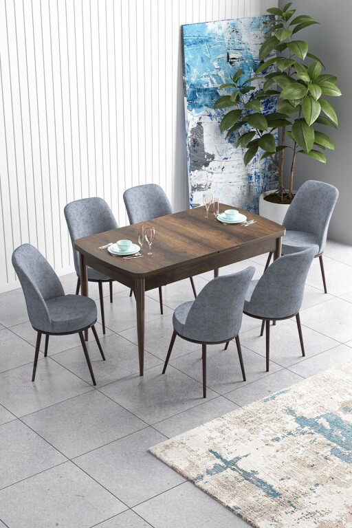 Set masa extensibila si scaune, Hanah Home, Han, Baroc / Gri