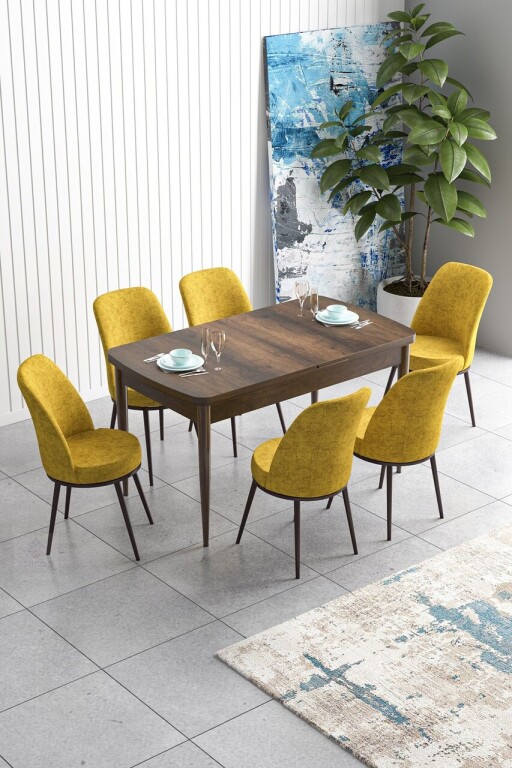 Set masa extensibila si scaune, Hanah Home, Han, Baroc / Muștar