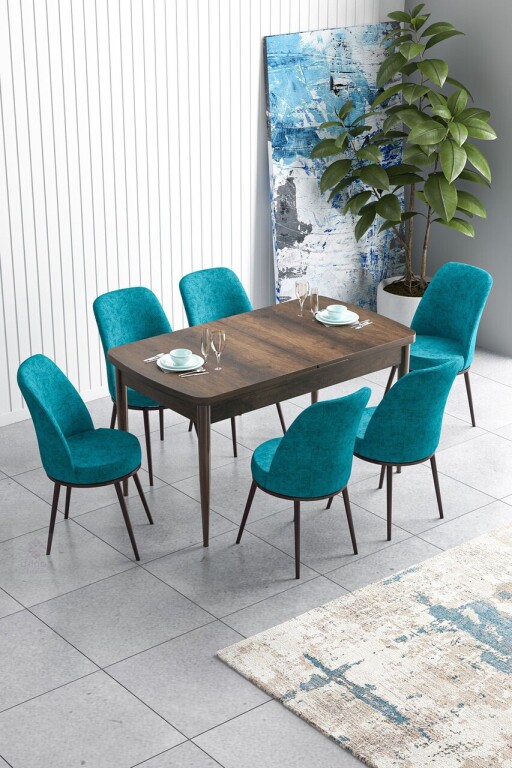 Set masa extensibila si scaune, Hanah Home, Han, Baroc / Turcoaz