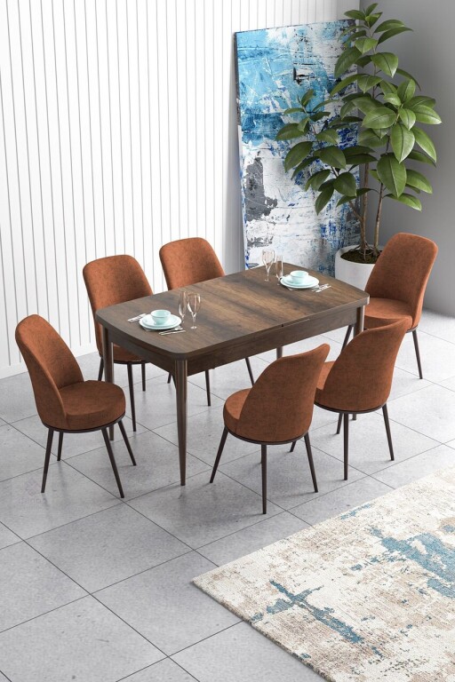 Set masa extensibila si scaune, Hanah Home, Han, Baroc / Roșu-țiglă