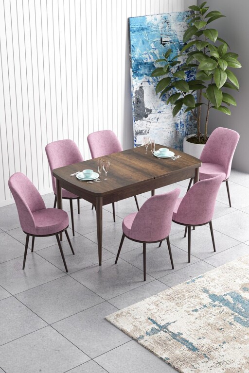 Set masa extensibila si scaune, Hanah Home, Han, Baroc / Roz