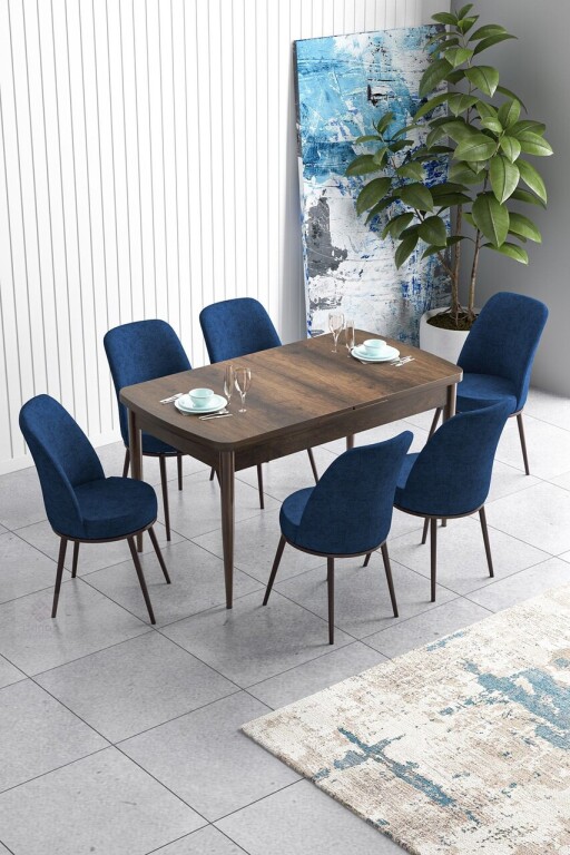 Set masa extensibila si scaune, Hanah Home, Han, Baroc / Albastru marin