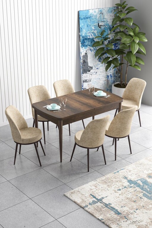 Set masa extensibila si scaune, Hanah Home, Han, Baroc / Crem