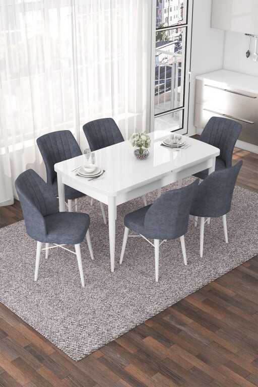 Set masa extensibila si scaune, Hanah Home, Nef, Alb / Fum