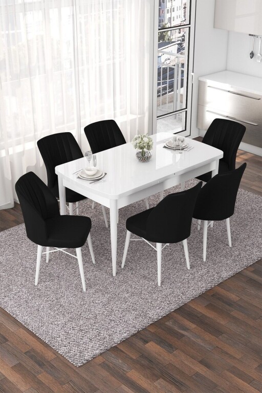 Set masa extensibila si scaune, Hanah Home, Nef, Alb/Negru